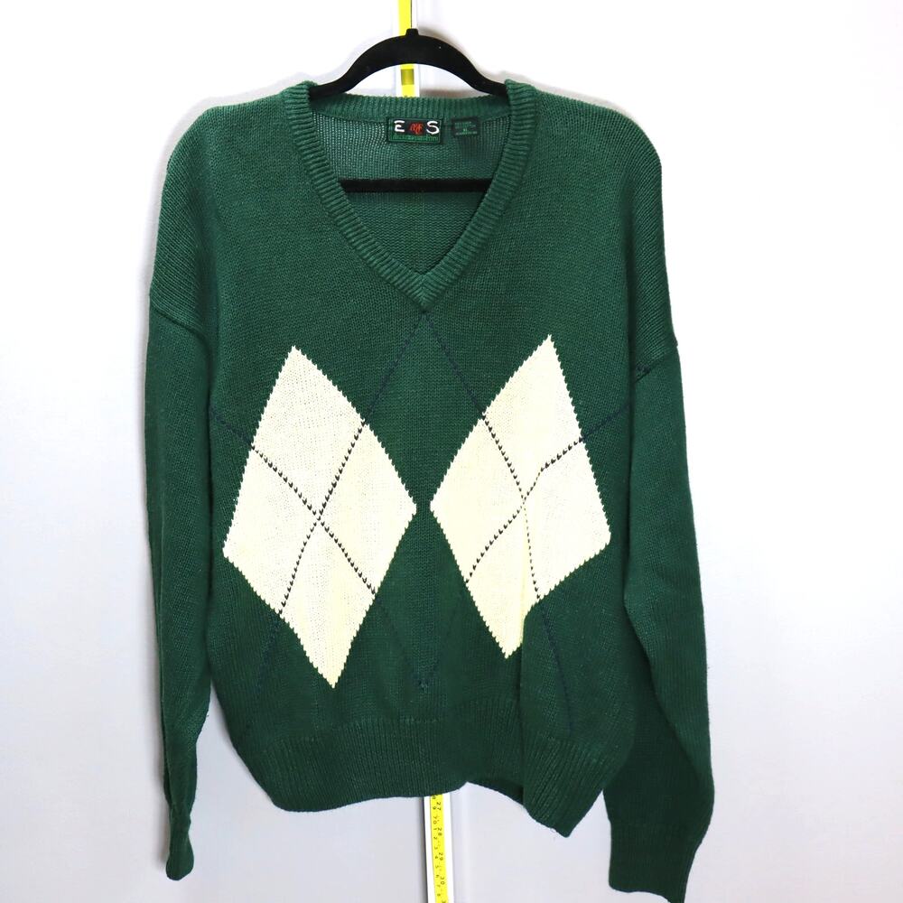 Vintage Abercrombie & Fitch Green Argyle Knit Sweater XL Y2K Preppy Golf Grandpa